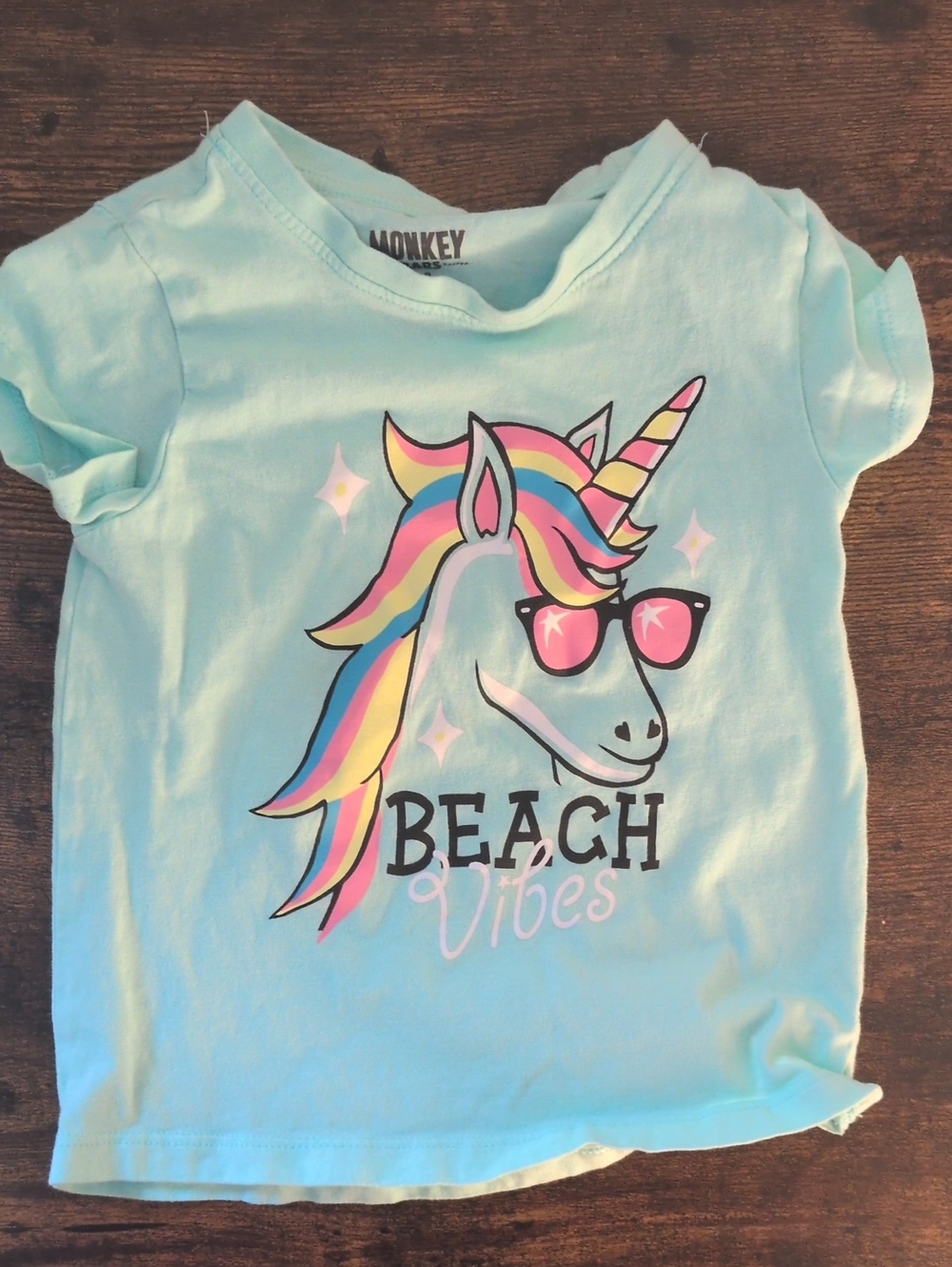 5/$25 Monkey Bars Mint Unicorn 'Beach Vibes' Graphic Tee 2-3